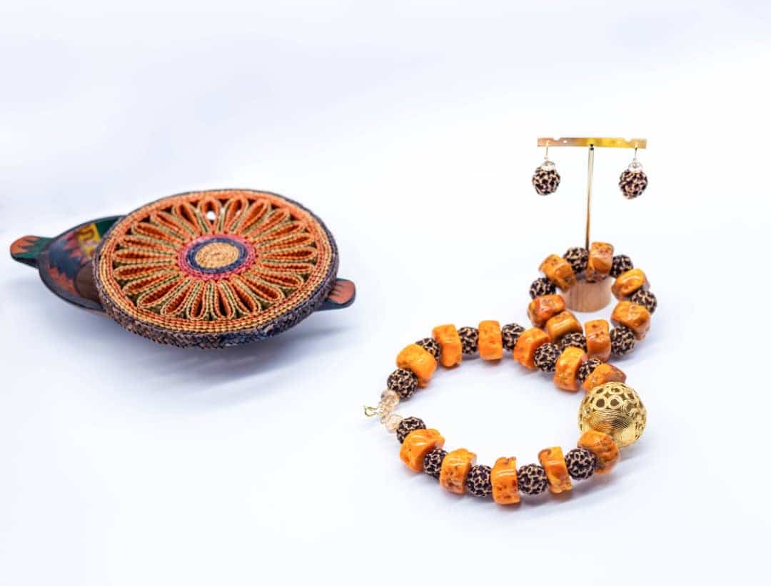 Brown and Orange Coral Stone Necklace Set
