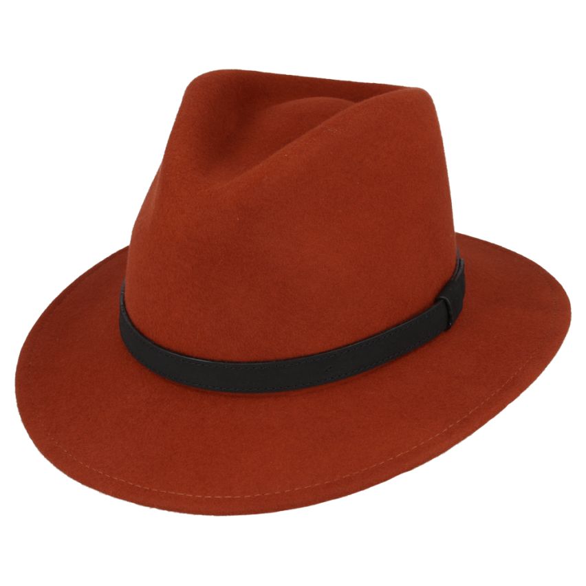 Wool Fedora Hat With Leather Band