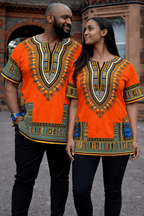 Beautiful Orange Dashiki Shirt 100% Cotton