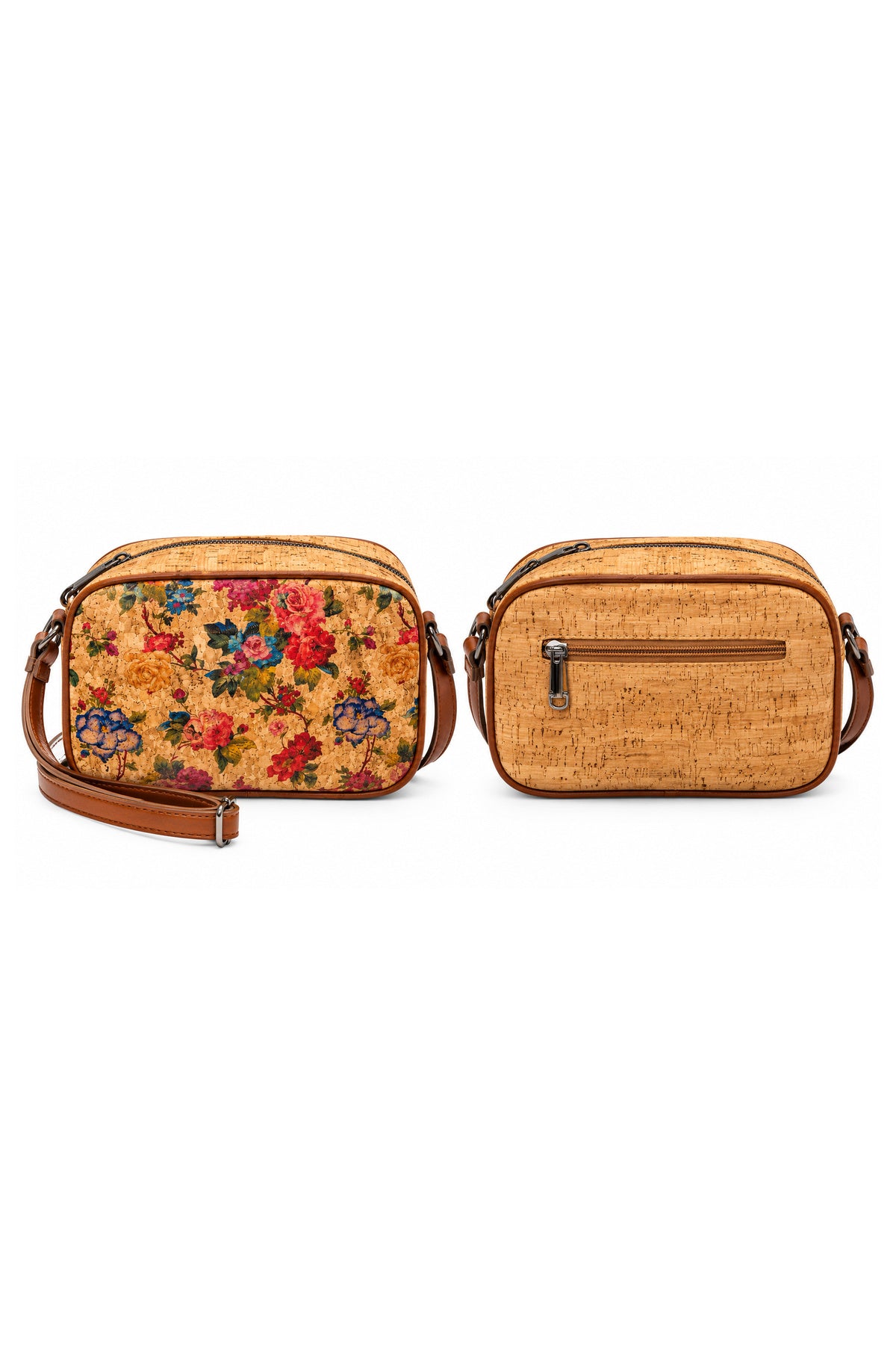 Floral Cork Crossbody Bag – Adjustable Strap Camera Bag