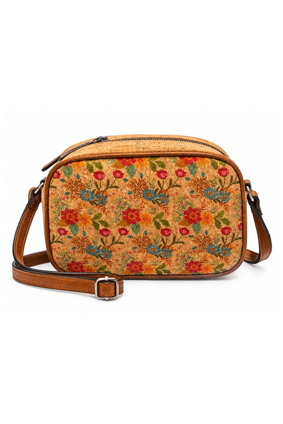 Floral Cork Crossbody Bag – Adjustable Strap Camera Bag