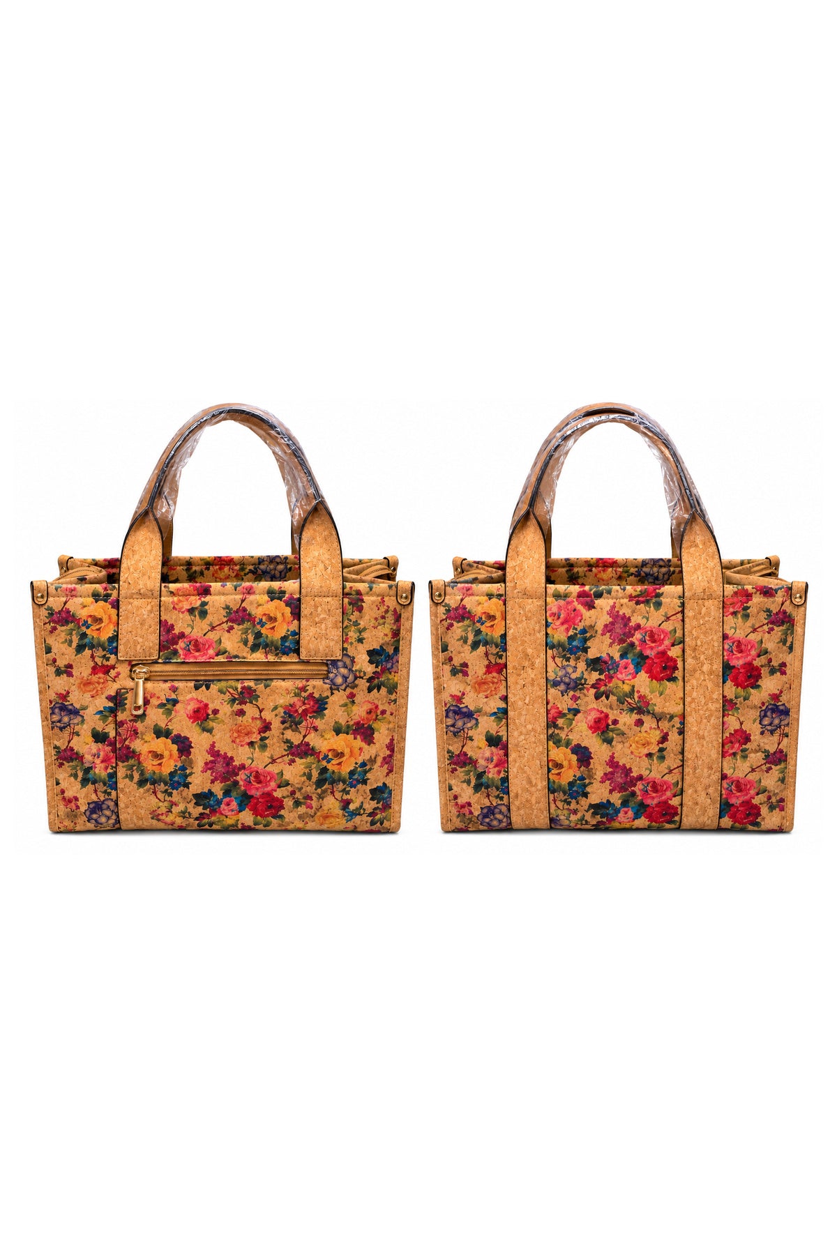 Floral Cork Tote Bag – Large Botanical Print Shoulder Handbag