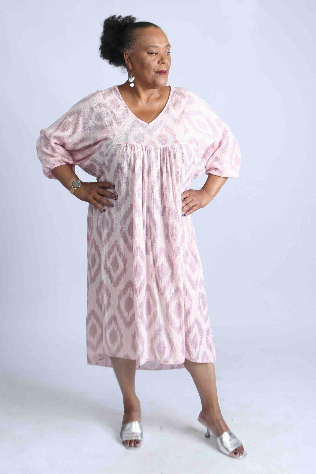 Geometric Print Relaxed fit Italian Dress – Pink