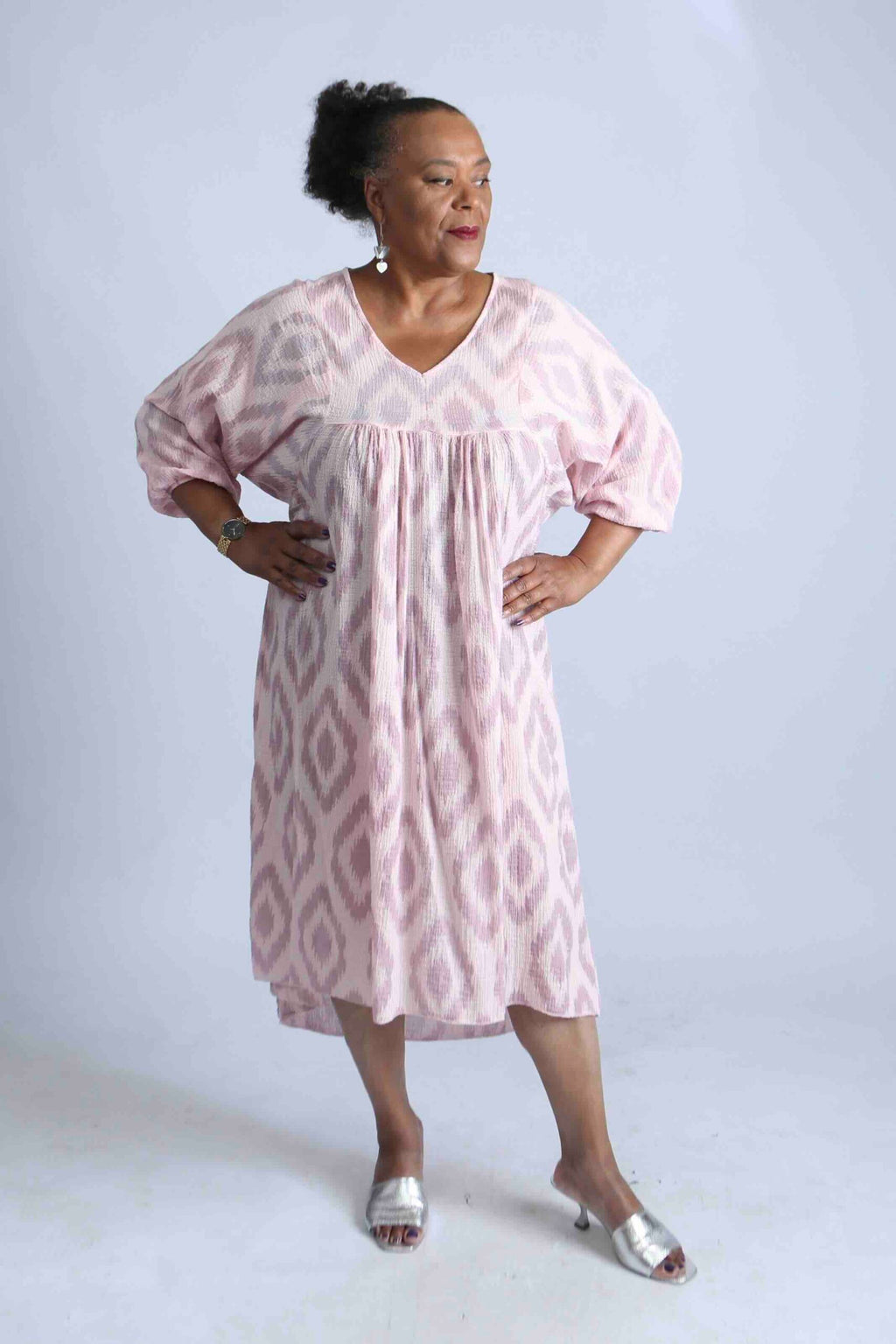 Geometric Print Relaxed fit Italian Dress – Pink