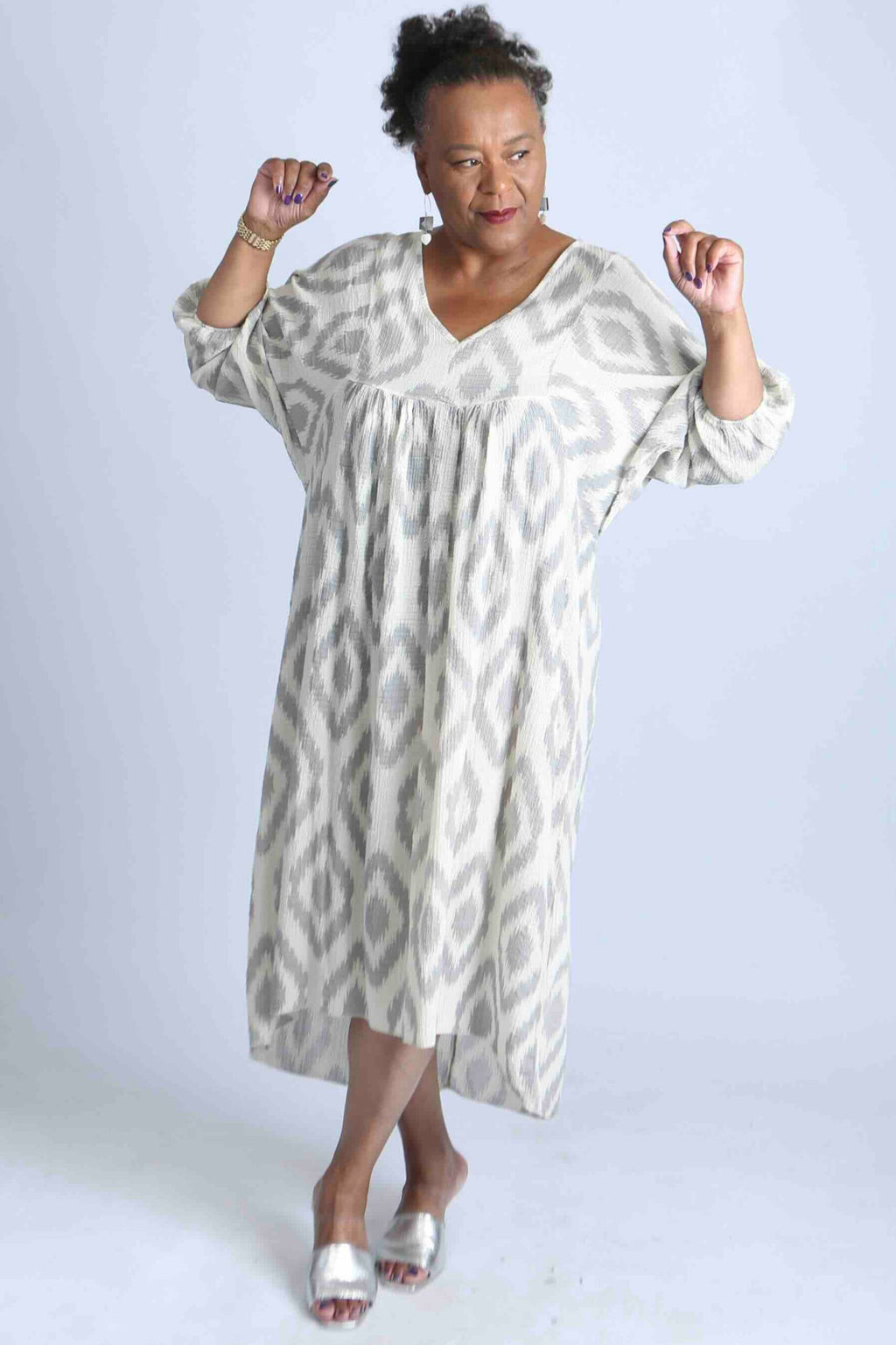Geometric Print Relaxed fit Italian Dress – White