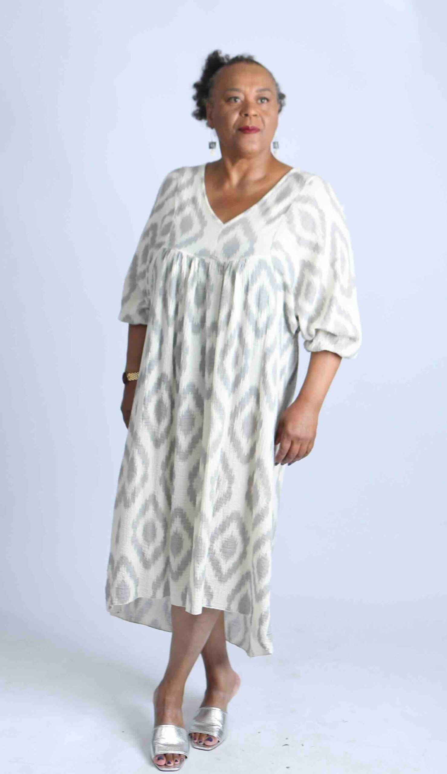 Geometric Print Relaxed fit Italian Dress – White