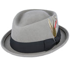 Classic Diamond Pork Pie Hat with Feather Decor