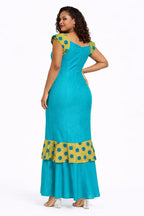 Teal African Print Mermaid Maxi Dress – Ankara Trim Bodycon Evening Dress