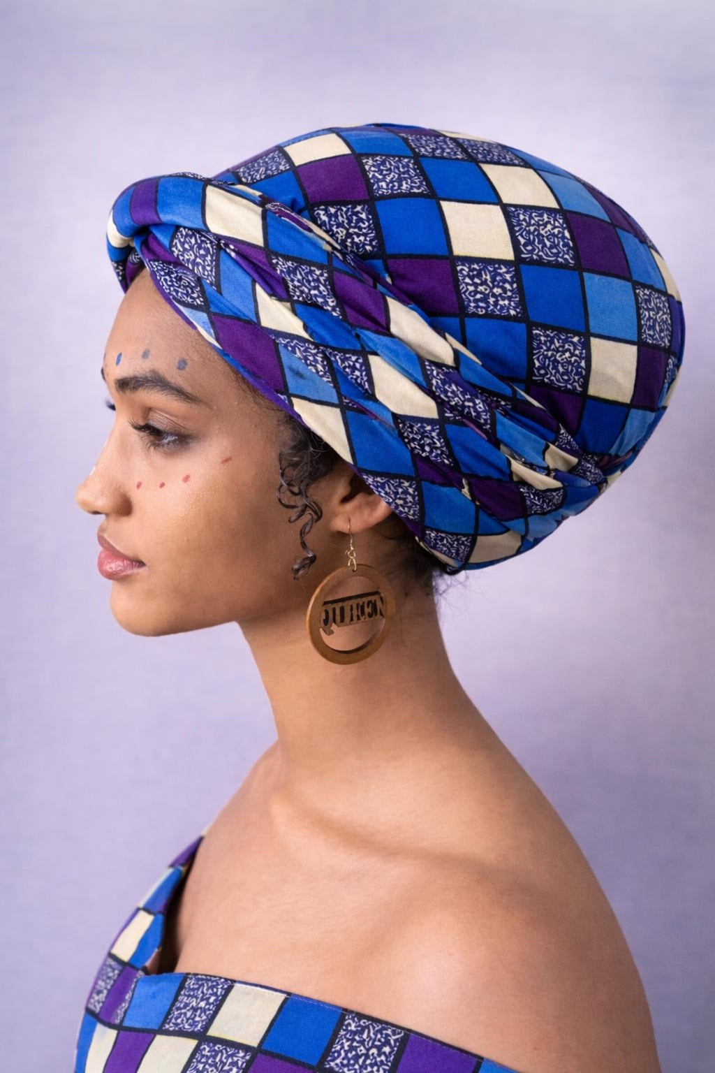 Blue and Purple African Print Elastic Headwrap for Women