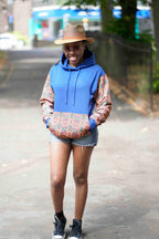 Blue Unisex Afro-Fusion Design Zip Hoodie