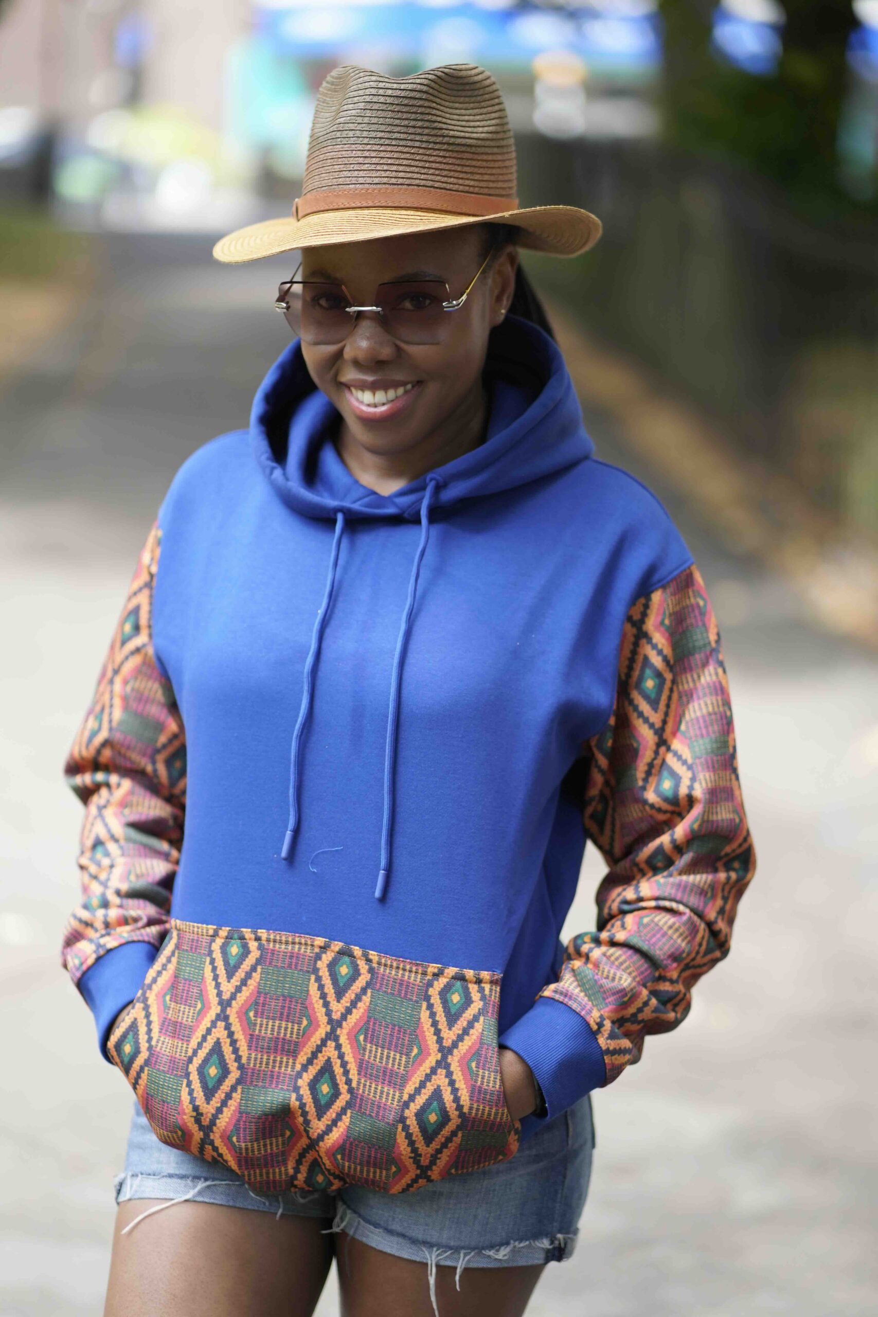 Blue Unisex Afro-Fusion Design Zip Hoodie