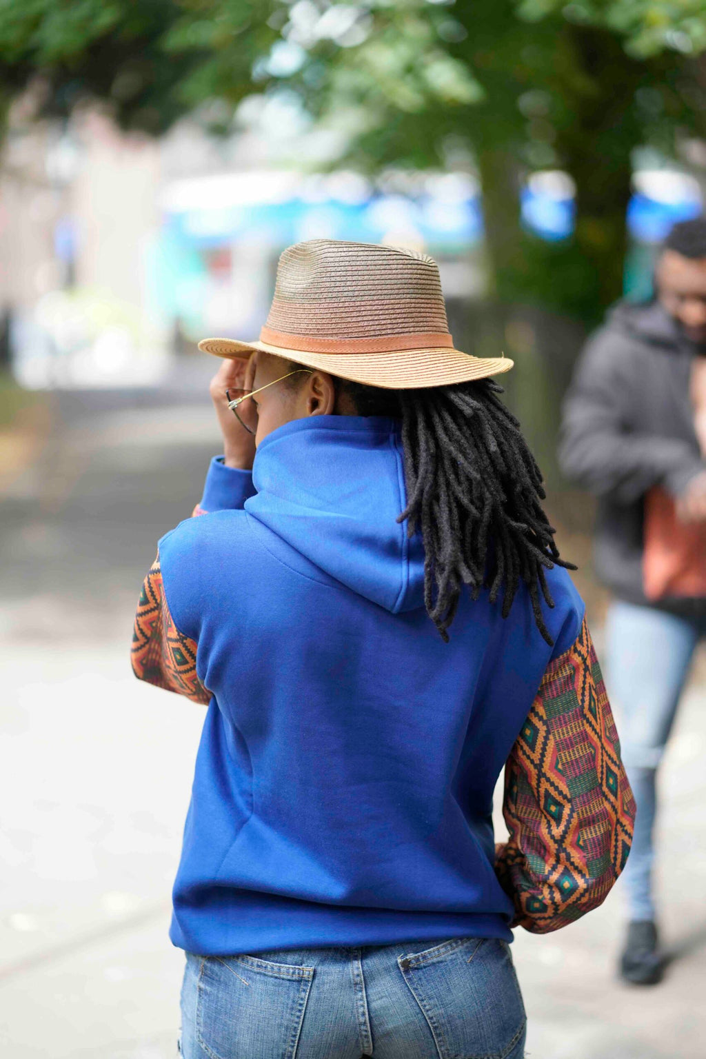 Blue Unisex Afro-Fusion Design Zip Hoodie