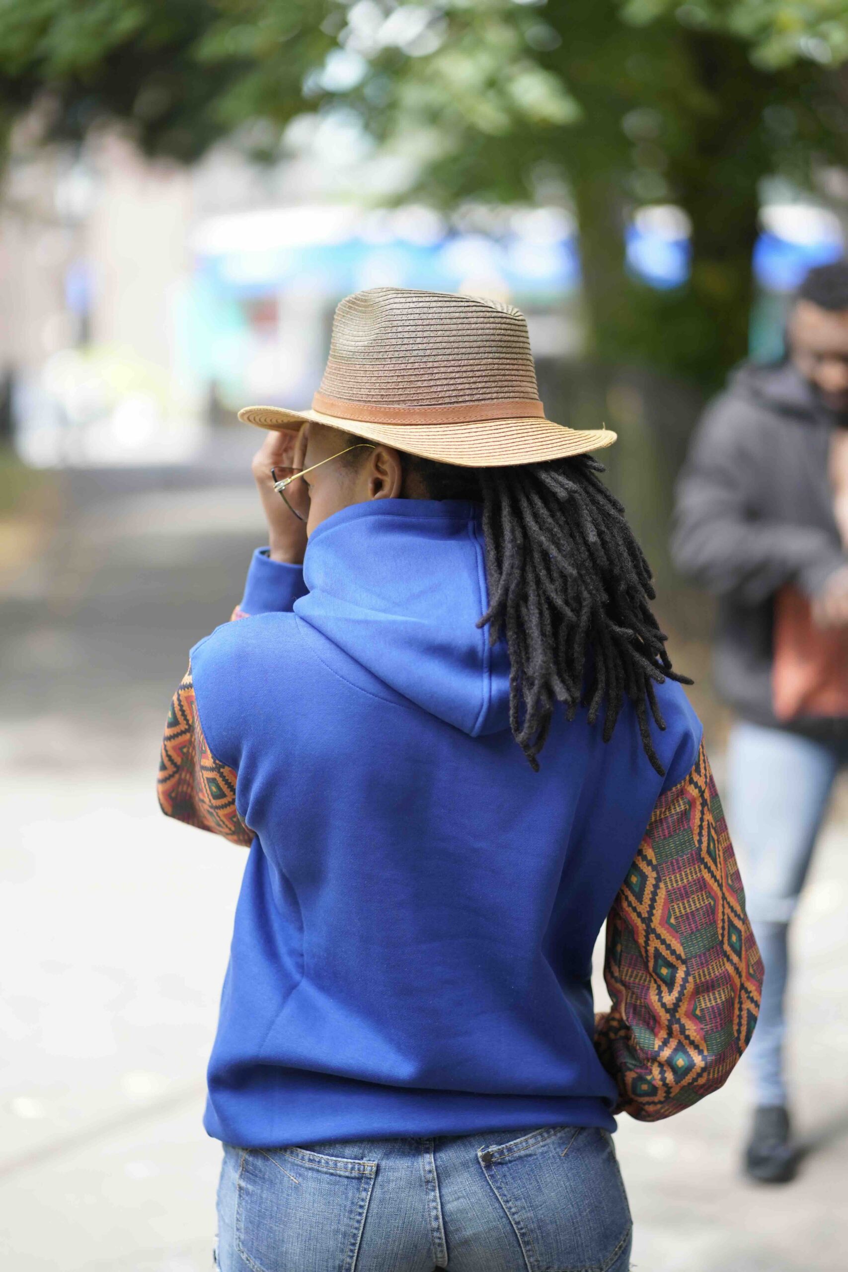 Blue Unisex Afro-Fusion Design Zip Hoodie
