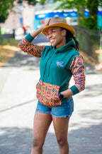Unisex Afro-Fusion Zip Hoodie – Deep Green Ankara