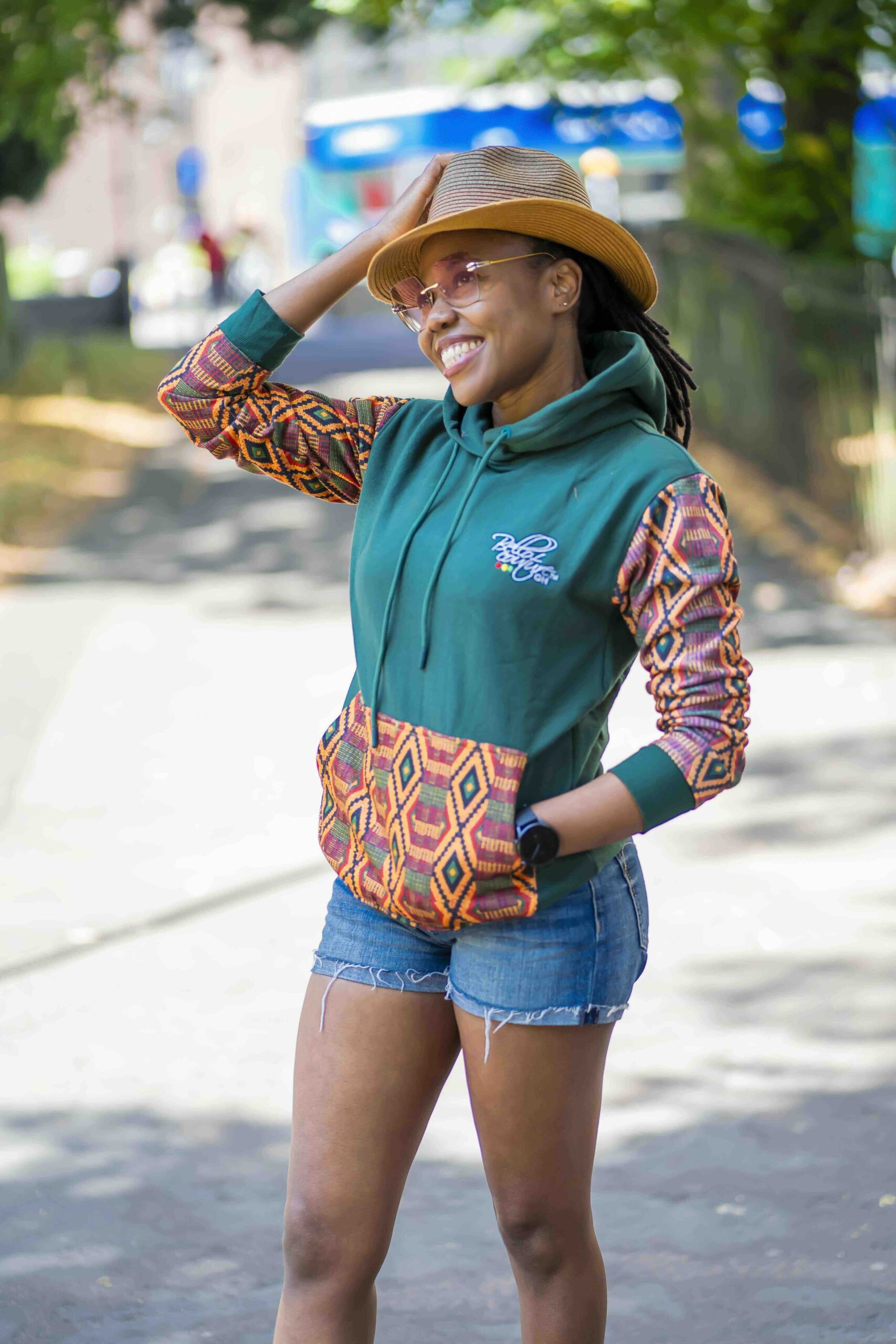 Unisex Afro-Fusion Zip Hoodie – Deep Green Ankara