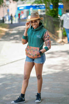 Unisex Afro-Fusion Zip Hoodie – Deep Green Ankara