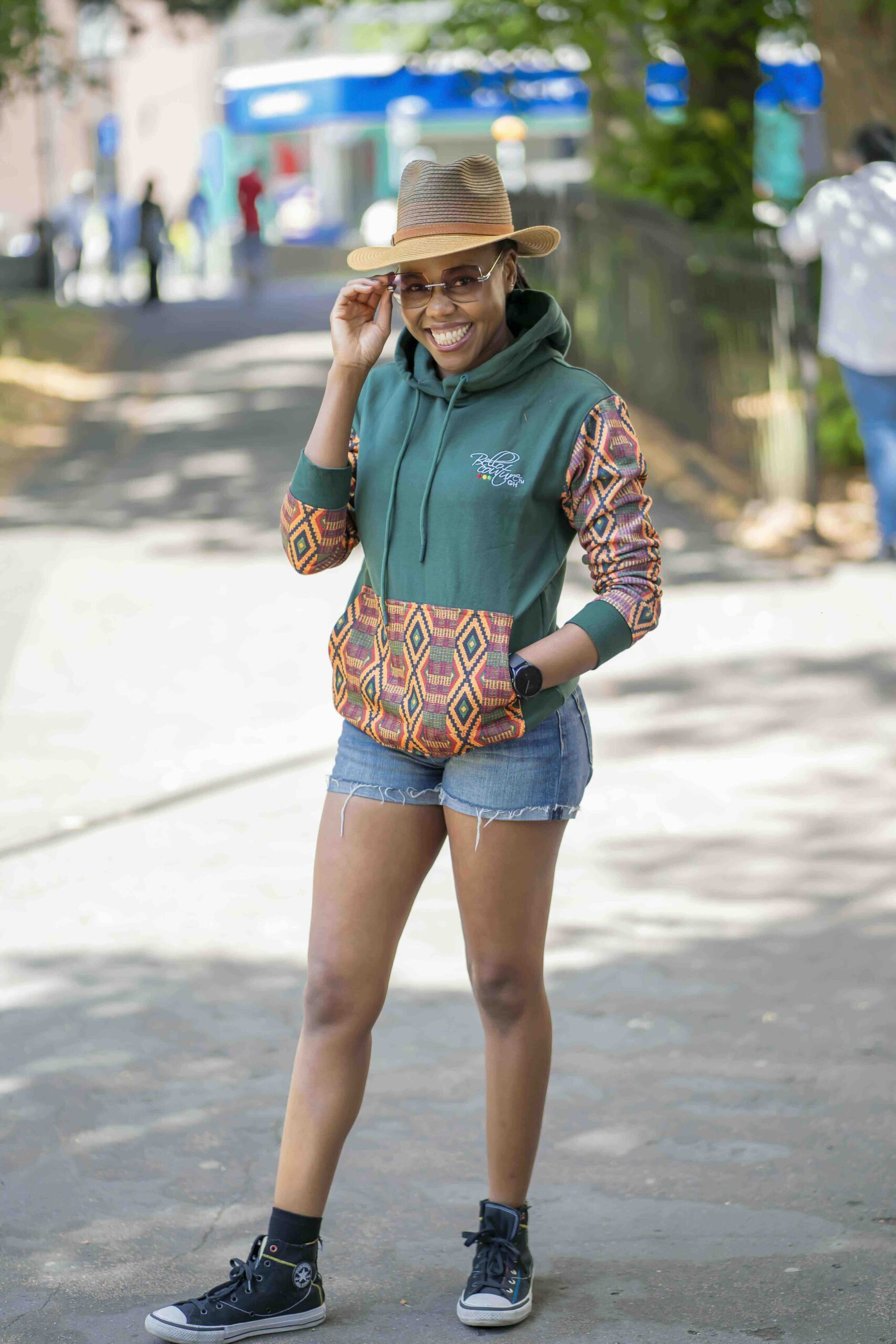 Unisex Afro-Fusion Zip Hoodie – Deep Green Ankara