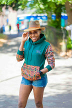 Unisex Afro-Fusion Zip Hoodie – Deep Green Ankara
