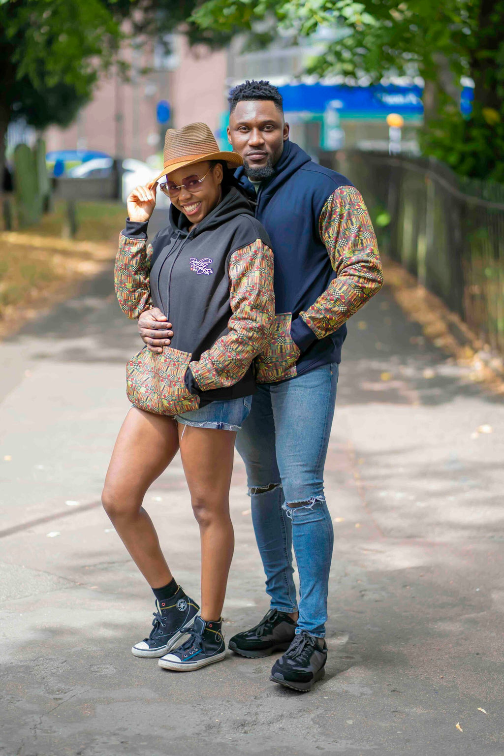 Unisex Afro-Fusion Zip Hoodie sweatshirt -Navy Blue