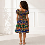 Girls African Print Smocked Dress – Kente Style Kids Party Dress