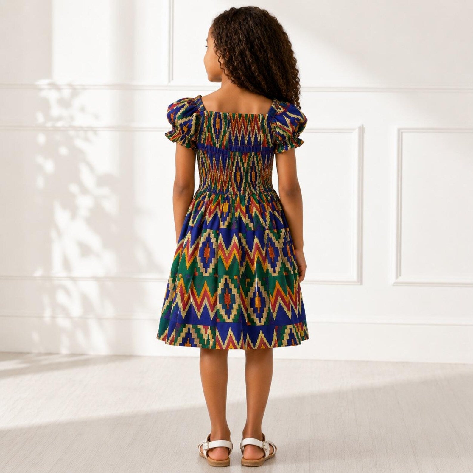 Girls African Print Smocked Dress – Kente Style Kids Party Dress