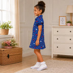 Girls Blue African Print Puff Sleeve Shirt Dress – Kids Ankara Occasion Dress