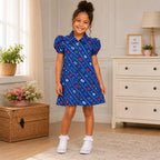 Girls Blue African Print Puff Sleeve Shirt Dress – Kids Ankara Occasion Dress