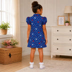 Girls Blue African Print Puff Sleeve Shirt Dress – Kids Ankara Occasion Dress