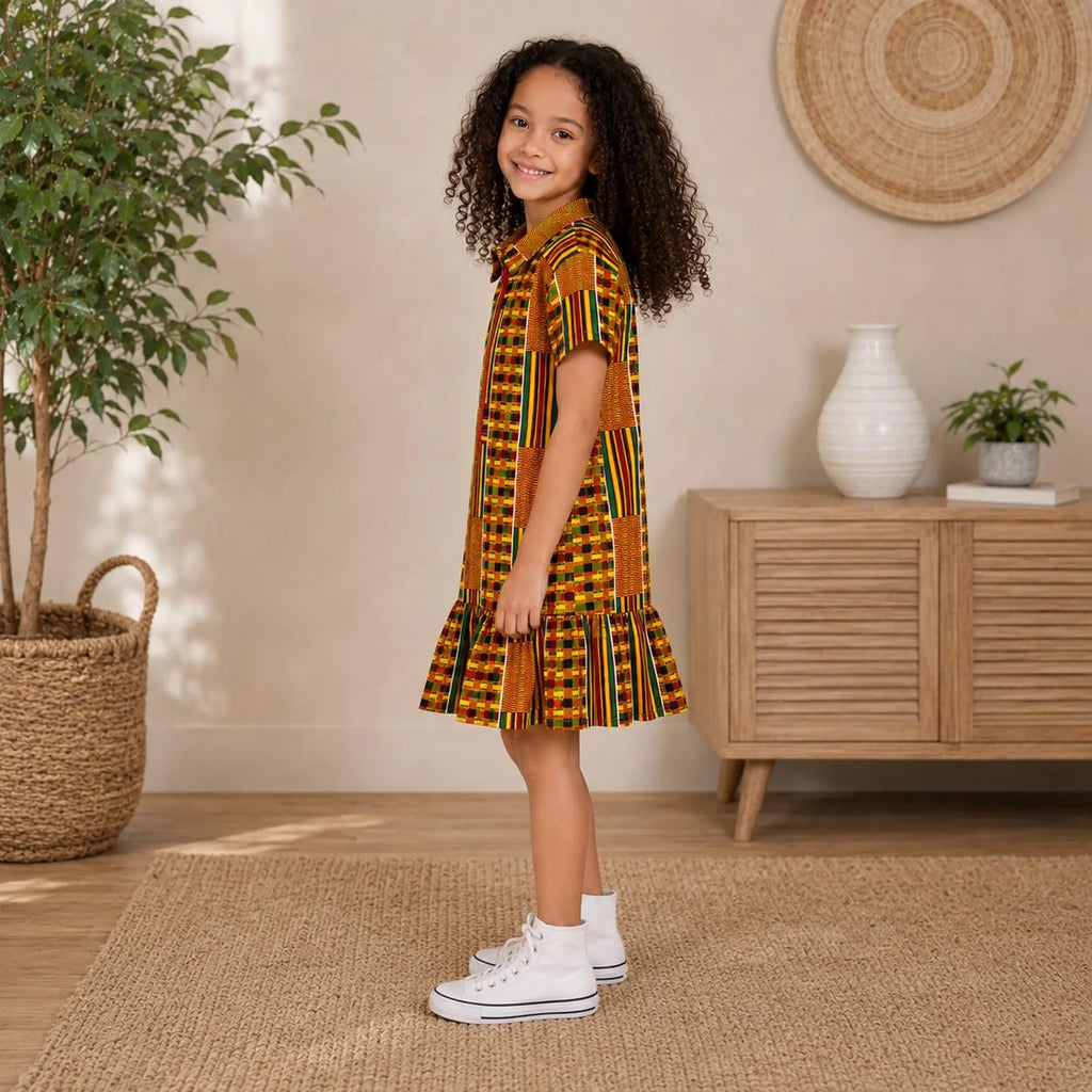 Girls Kente Print Shirt Dress – Kids African Party Dress