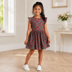 Girls Red African Print Flutter Sleeve Dress – Kids Ankara Party Dress