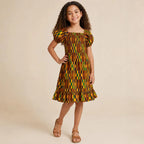 Girls Kente Print Smocked Dress – African Party Dress for Kids