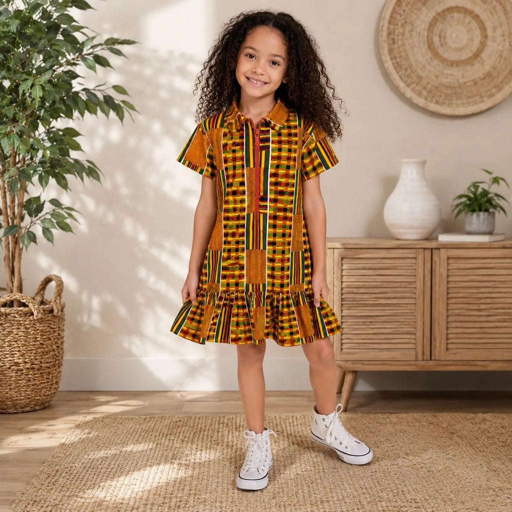 Girls Kente Print Shirt Dress – Kids African Party Dress