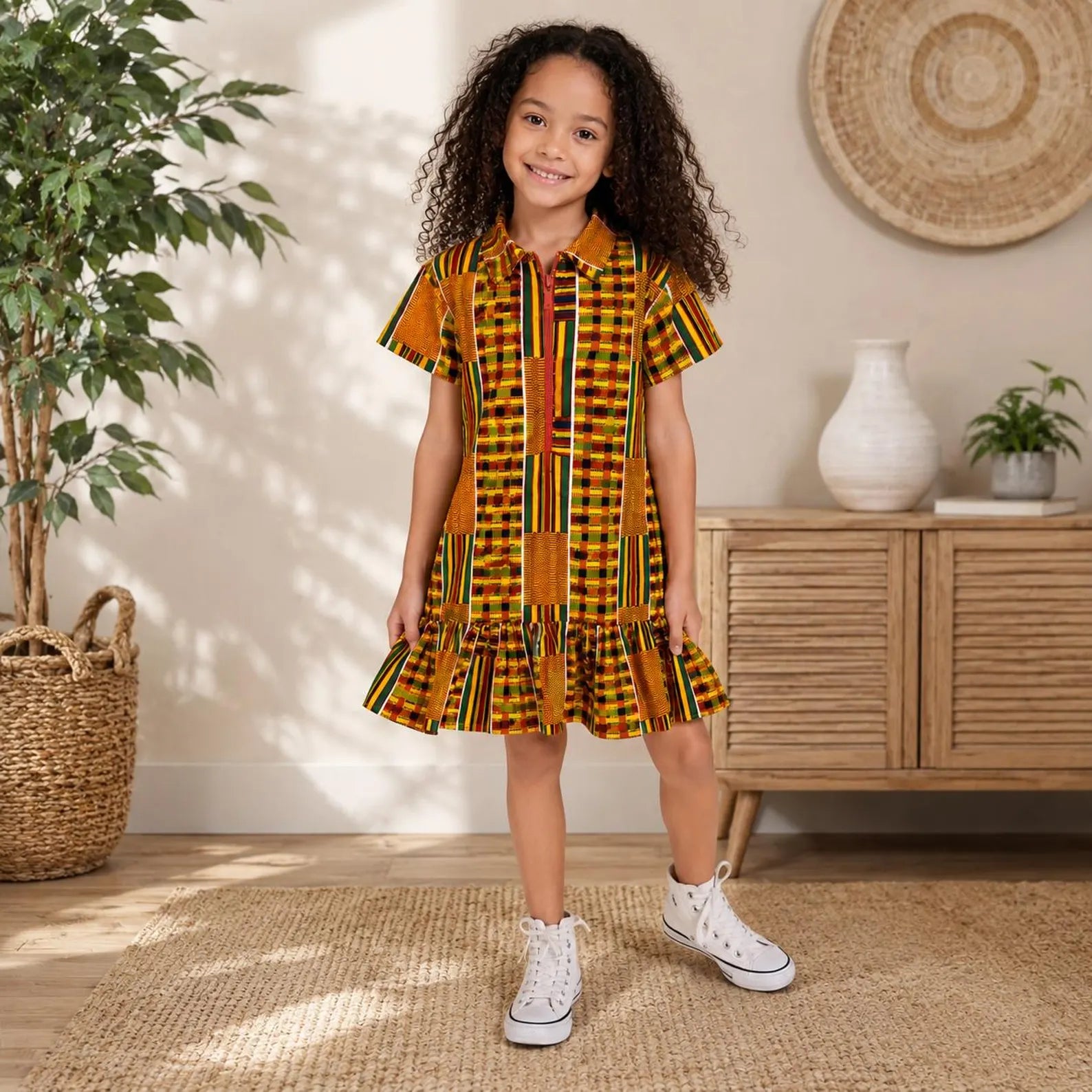Girls Kente Print Shirt Dress – Kids African Party Dress