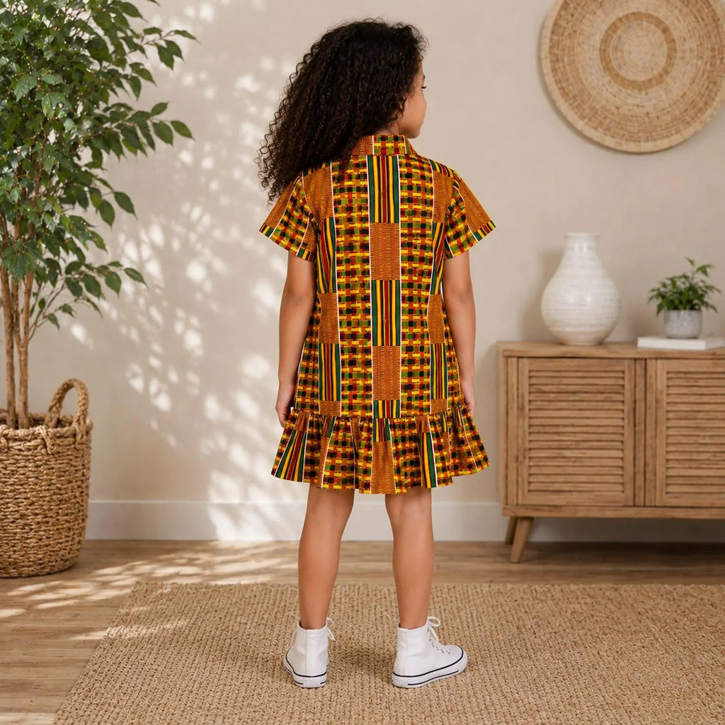Girls Kente Print Shirt Dress – Kids African Party Dress