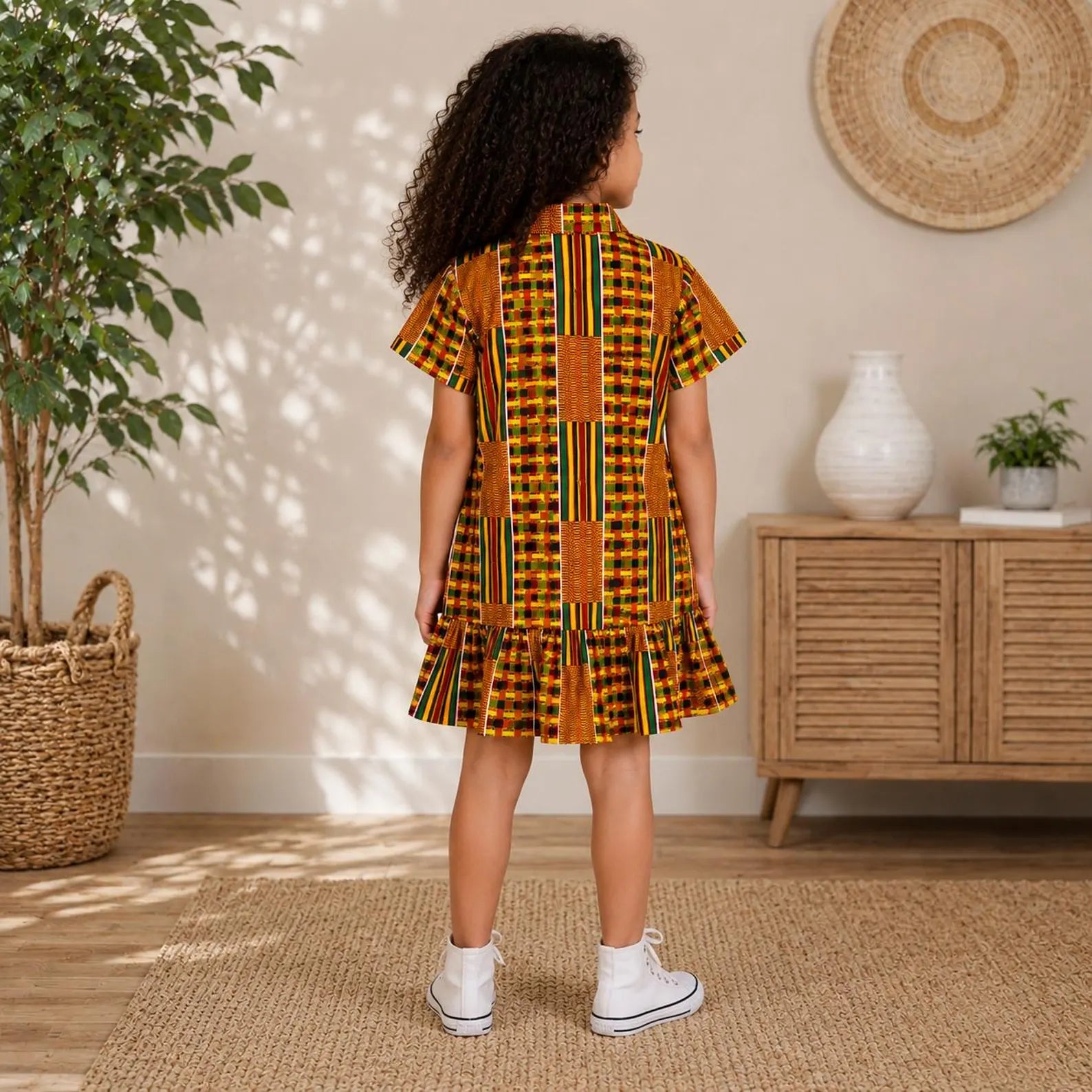 Girls Kente Print Shirt Dress – Kids African Party Dress