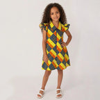Girls Yellow and Blue African Print Shirt Dress – Kids Ankara Occasion Dress