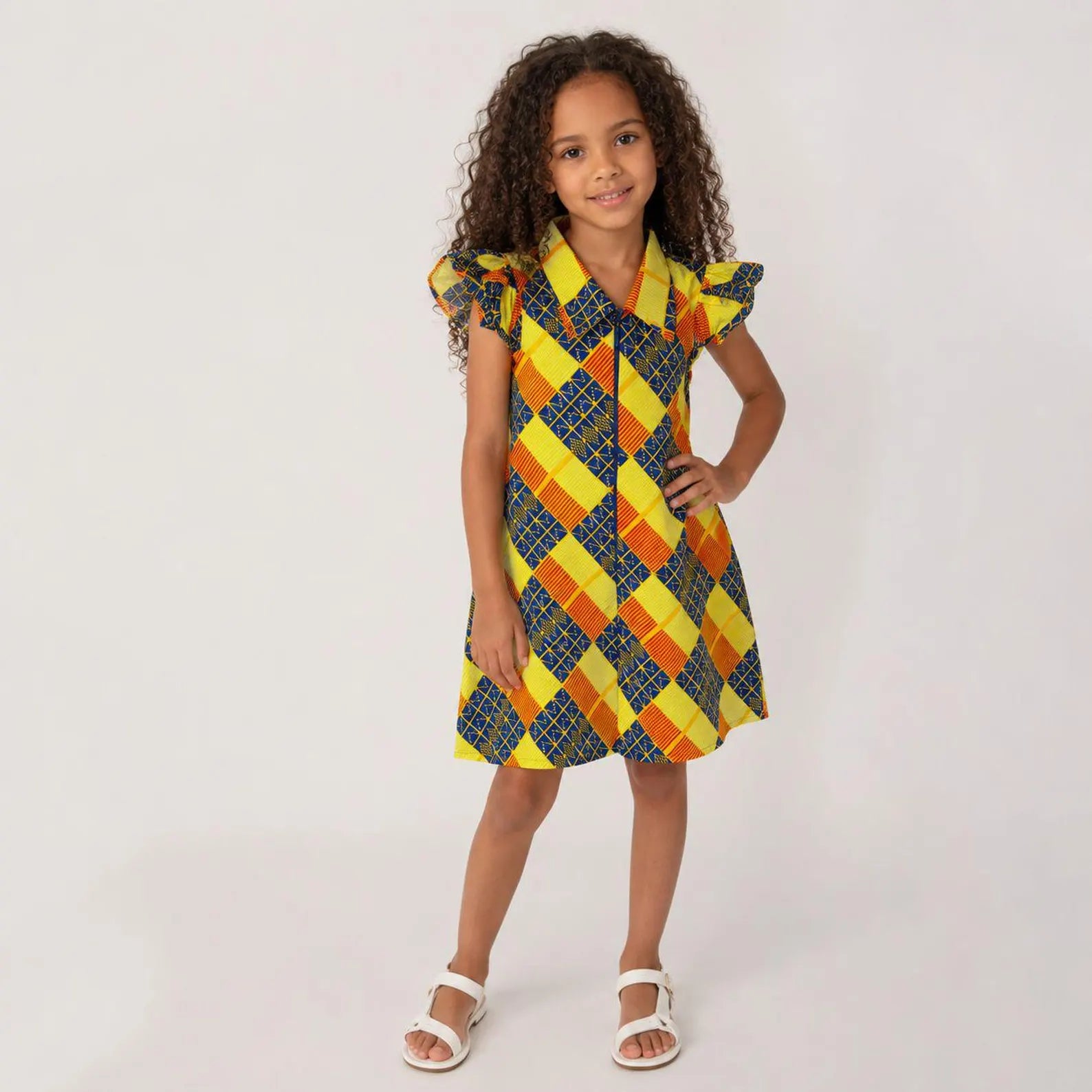 Girls Yellow and Blue African Print Shirt Dress – Kids Ankara Occasion Dress