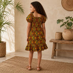Girls Kente Print Smocked Dress – African Party Dress for Kids