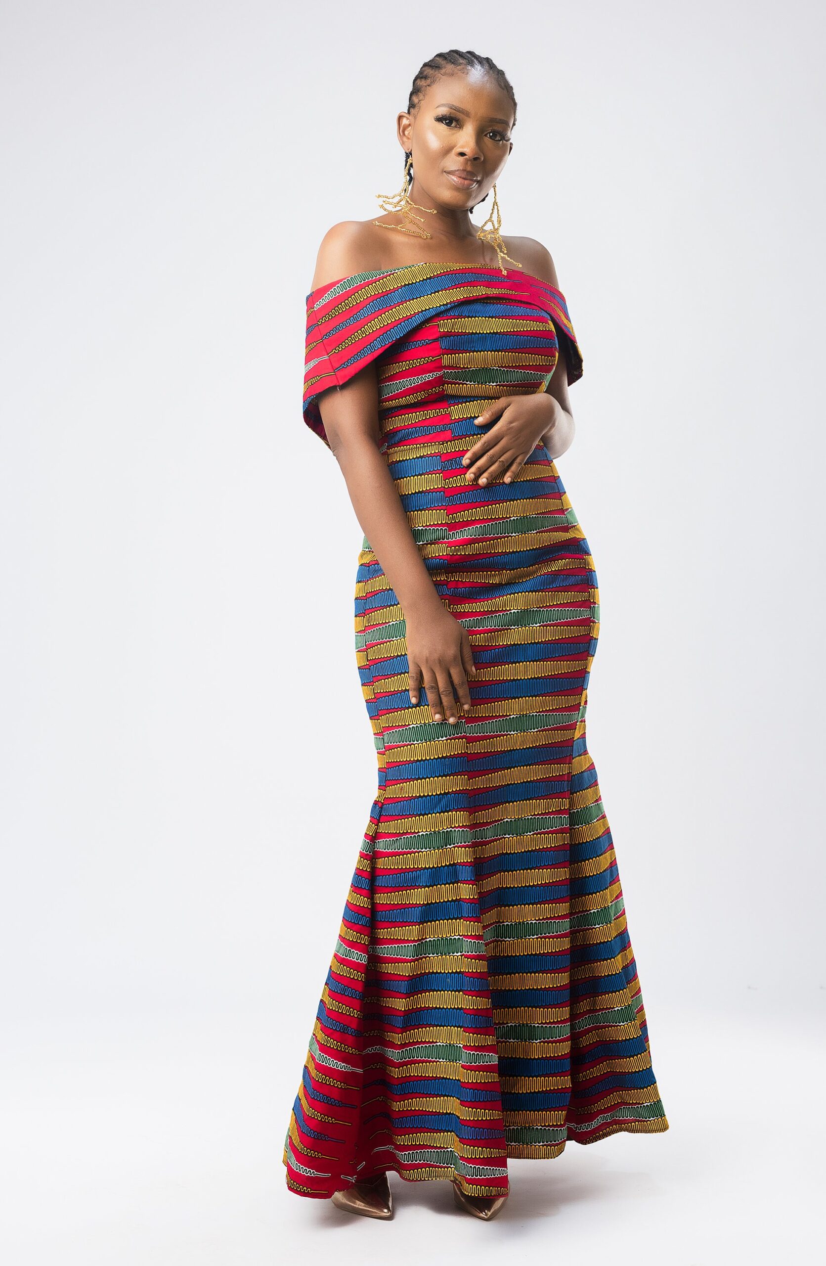 Stunning Off-shoulder Colourful Ankara Mermaid Dress