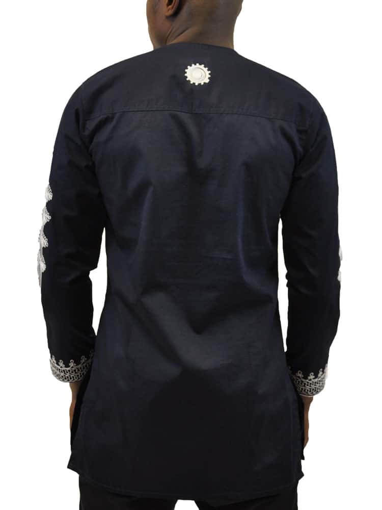 Allus Navy Blue & Silver Embroidery Shirt