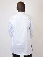 Fumnanya White Polished Cotton & Gold Embroidery Shirt