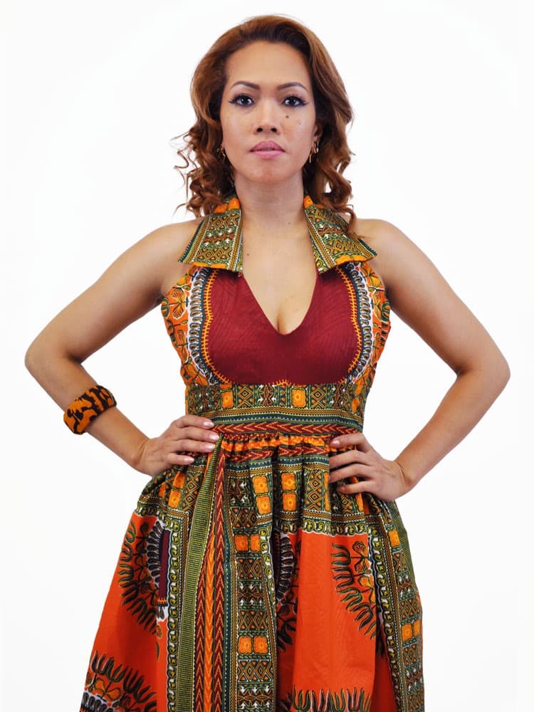 Deep Orange African Dashiki Dress