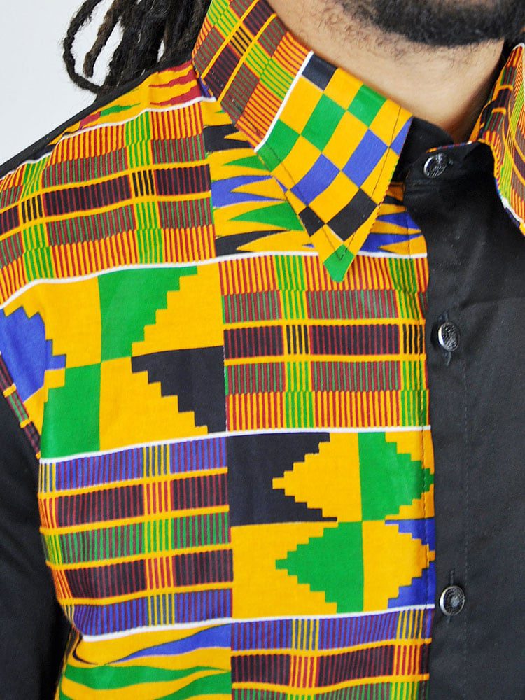 Black African Kente Fusion Suit Shirt