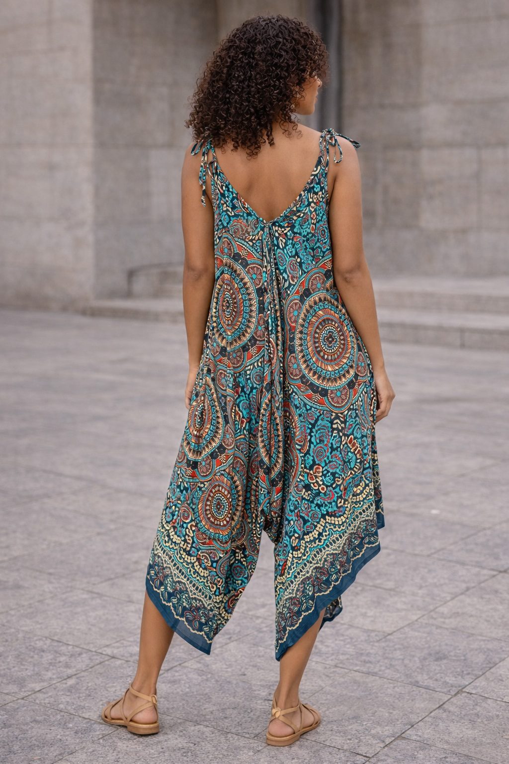Free Size Bohemian Patchwork Wide-Leg Jumpsuit  - Nanfile