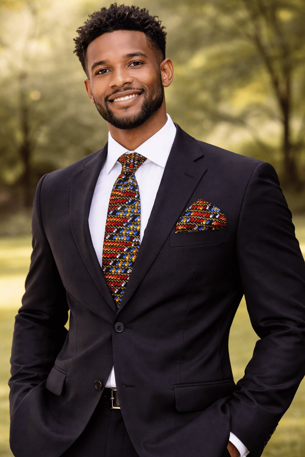 Handcrafted Ash Brown Ankara Tie & Handkerchief Sets