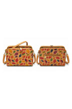 Cork Crossbody Bag multicolour leaf print double zip front view