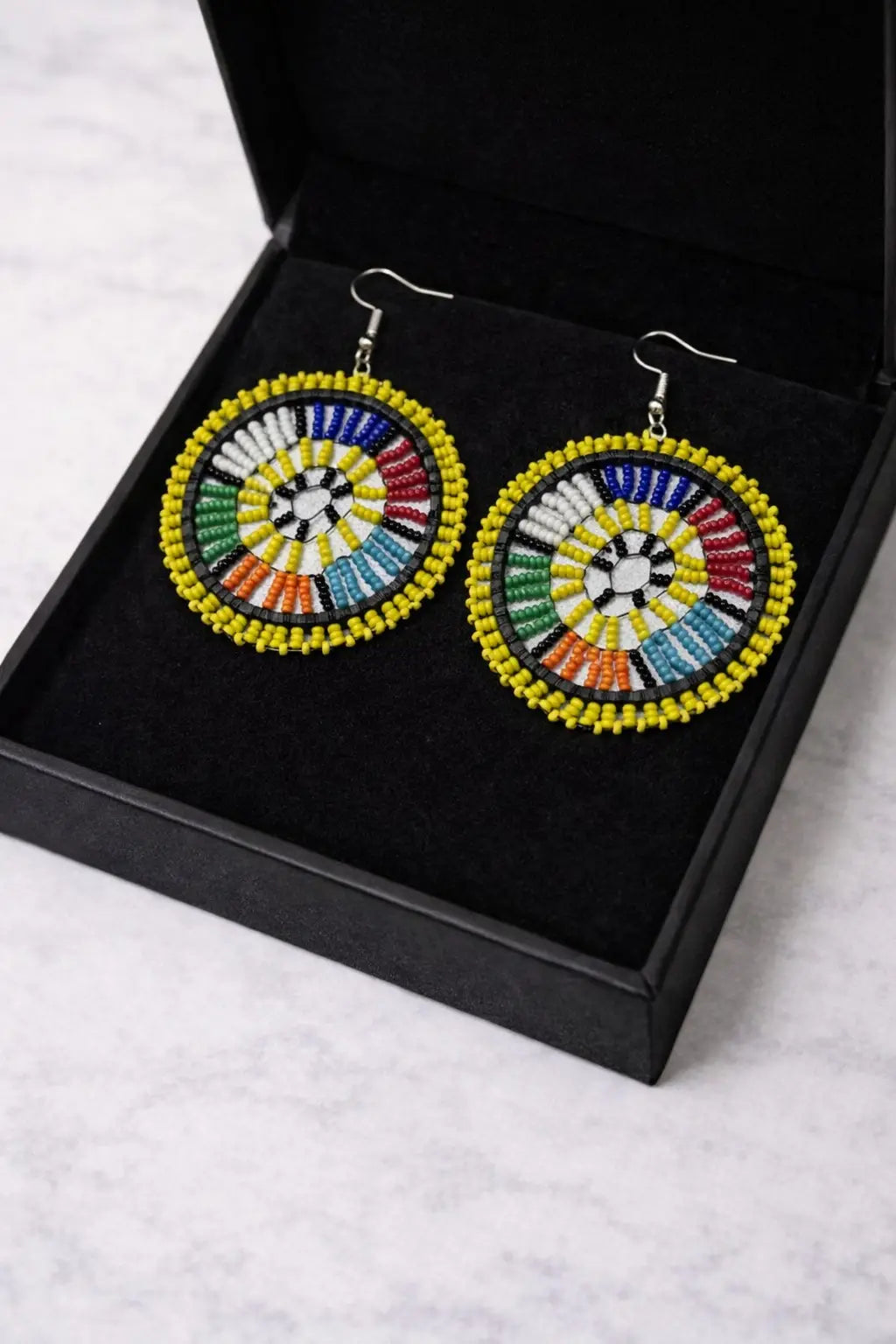 Teardrop Red, White and blue Kenyan Beaded Earrings
