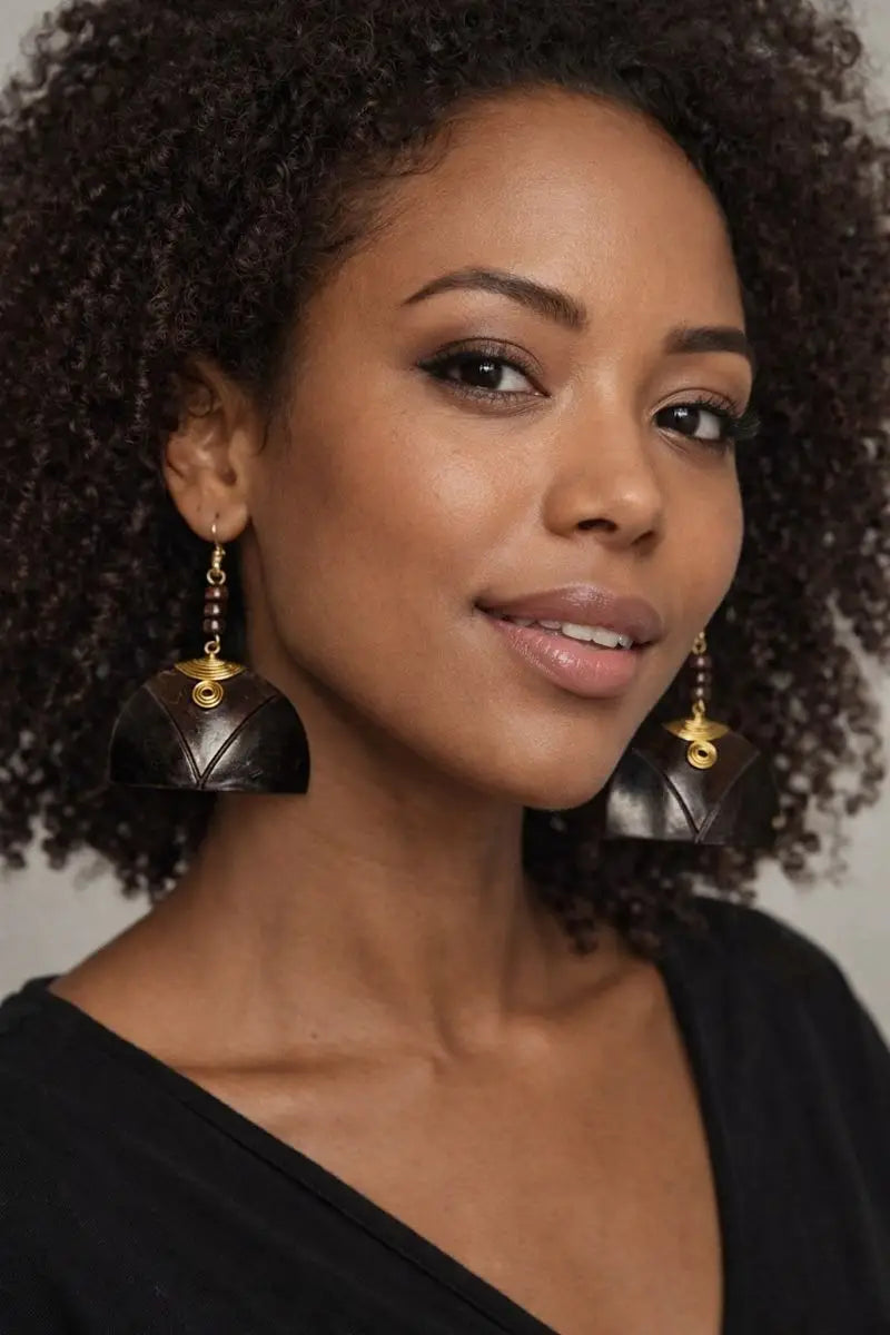 Handcrafted Wooden African Kenyan Earrings - Comb Drops