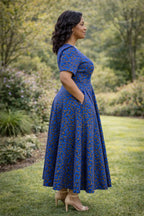 Elegant African Print Maxi Dress with Short Sleeves - Erimus