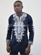Allus Navy Blue & Silver Embroidery Shirt